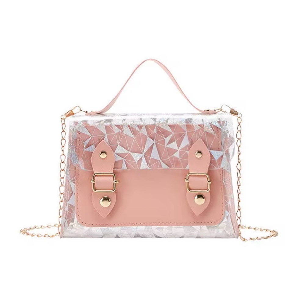 Chic Pink and Silver Geometric Women's Handbag